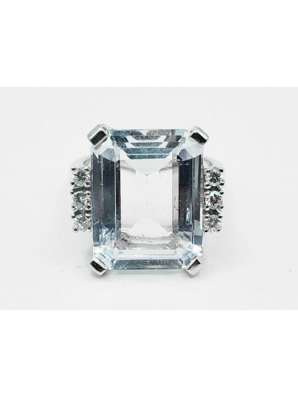 9.57 ctw Natural Aquamarine & Diamond Accent Ring 14k White Gold Size 6.25